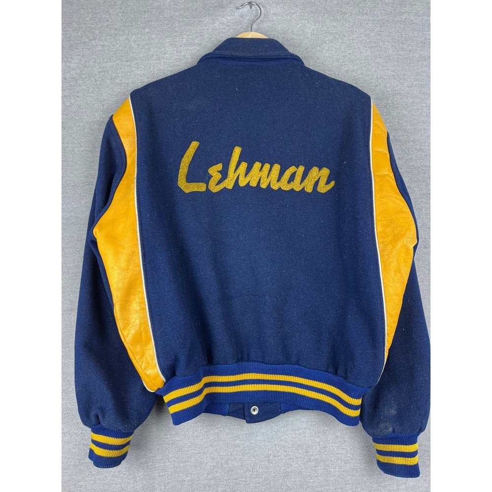 Vintage Lehman Varsity Letterman Jacket Blue Wool Yellow Leather Sleeve‎ Dave L